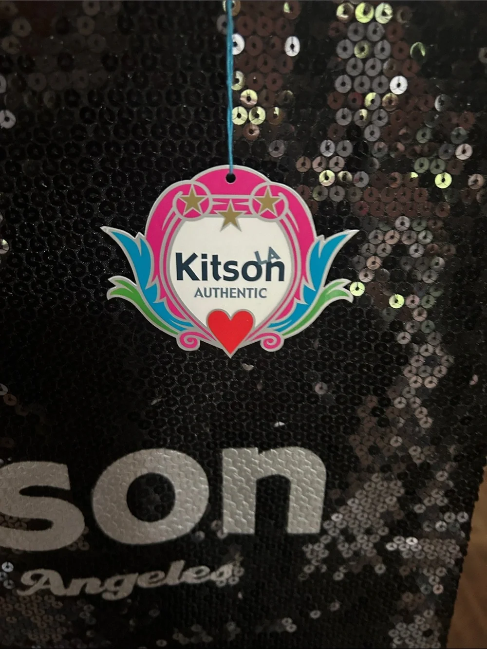 Kitten Black Sequin Tote with Silver Handles